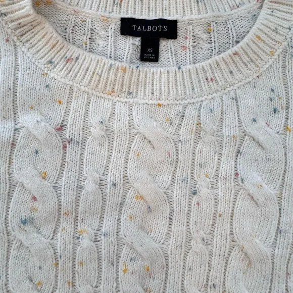 Talbots Women's Speckled Cream Cable Knit Sweater - Picture 2 of 3